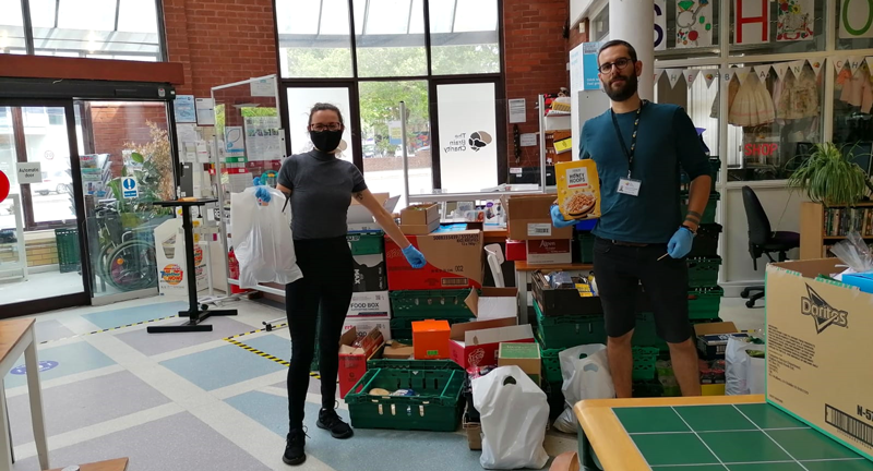 Food being prepared for distribution at The Brain Charity