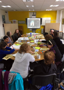 The study group meeting to analyse Antonia Grandoni's story in a room at The Brain Charity in Liverpool