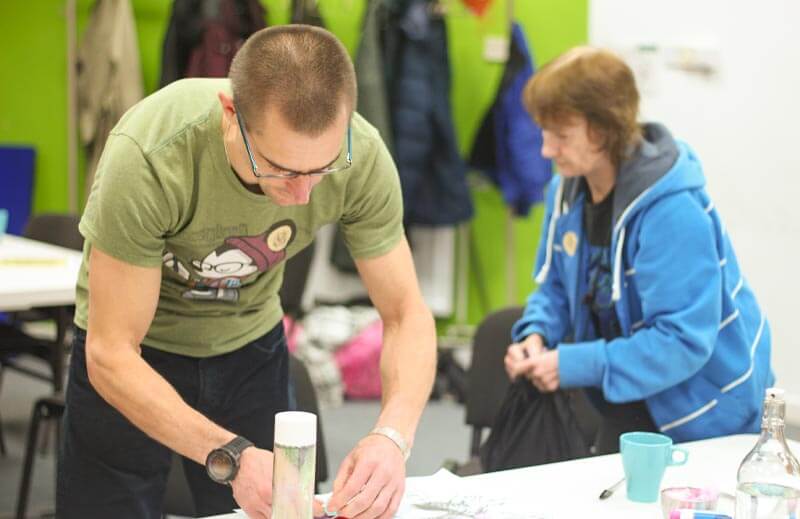 Dr Owen Barden setting up the Being Human Festival at The Brain Charity in Liverpool November 2019