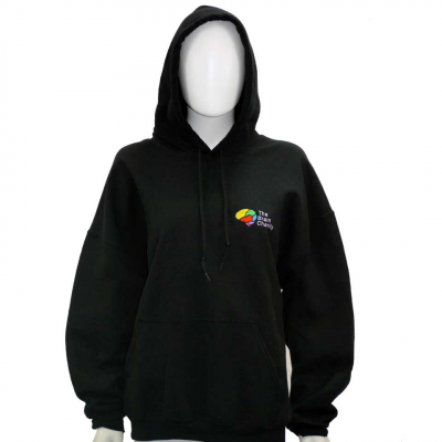 The front of our black sweatshirt with The Brain Charity logo