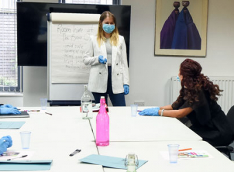 Covid secure meeting room at The Brain Charity in Liverpool