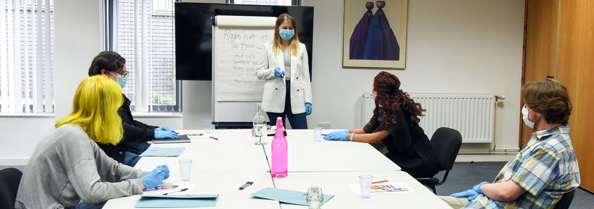 Covid secure meeting room at The Brain Charity in Liverpool