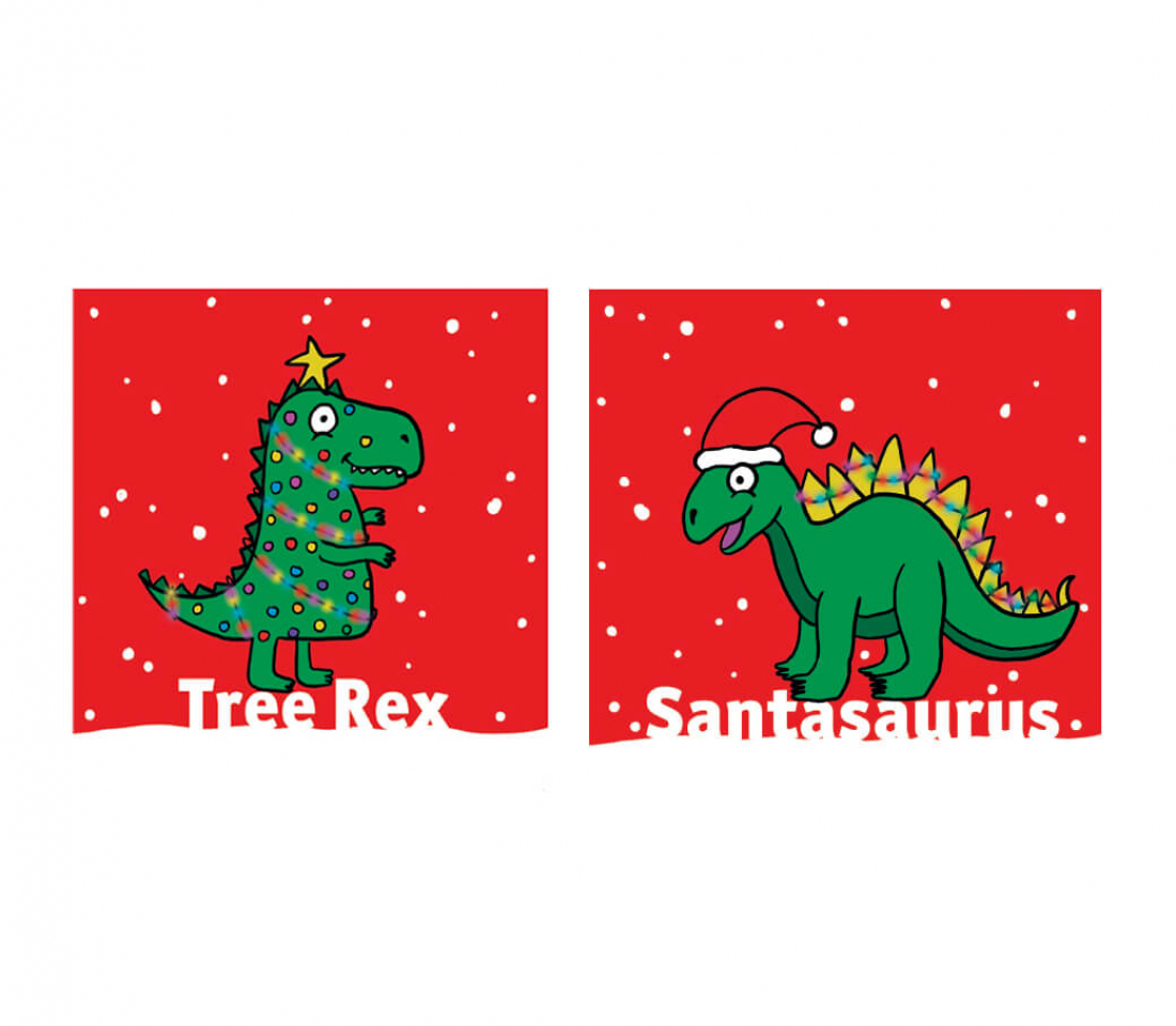 Dinosaur Christmas cards designs win pack