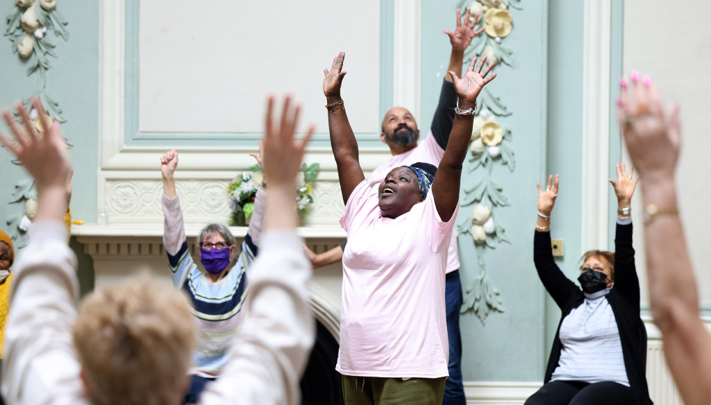 A community group participates in a Music Makes Us! Dance class from The Brain Charity in Liverpool