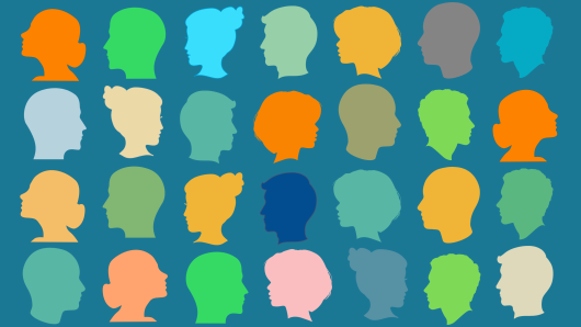 Neurodiversity - rows of head silhouettes in different colours