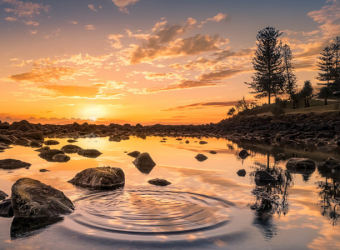 Lakeside view at sunset