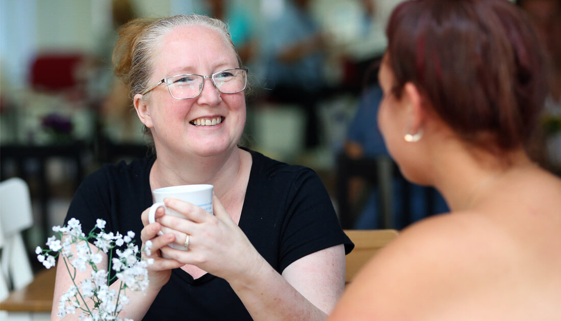 Kim socialising at The Brain Charity cafe