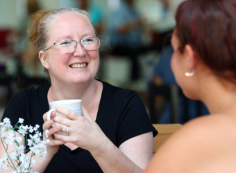 Kim socialising at The Brain Charity cafe