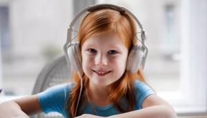 A child wearing a headset
