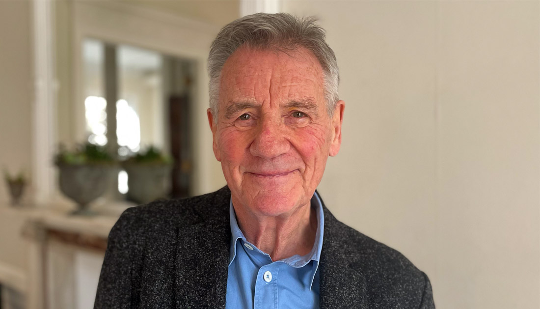 Sir Michael Palin presenting the Brain Charity's BBC Lifeline appeal