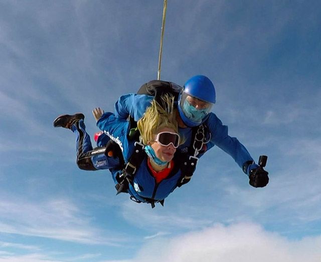Leah doing a skydive for The Brain Charity