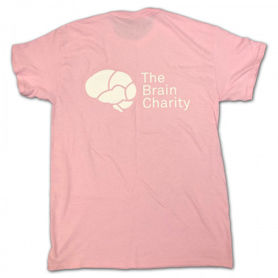 The Brain Charity pink T-shirt back view