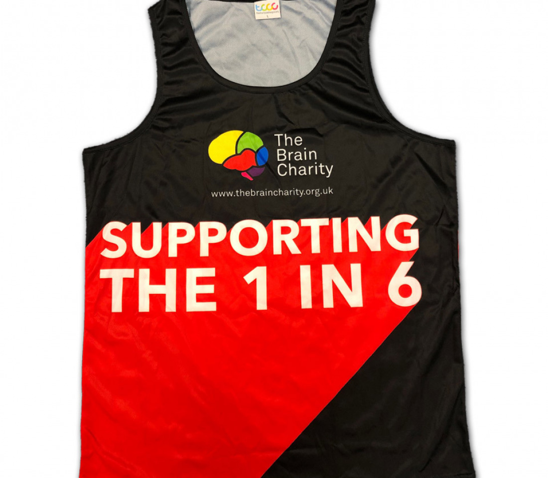 The Brain Charity running shirt front view