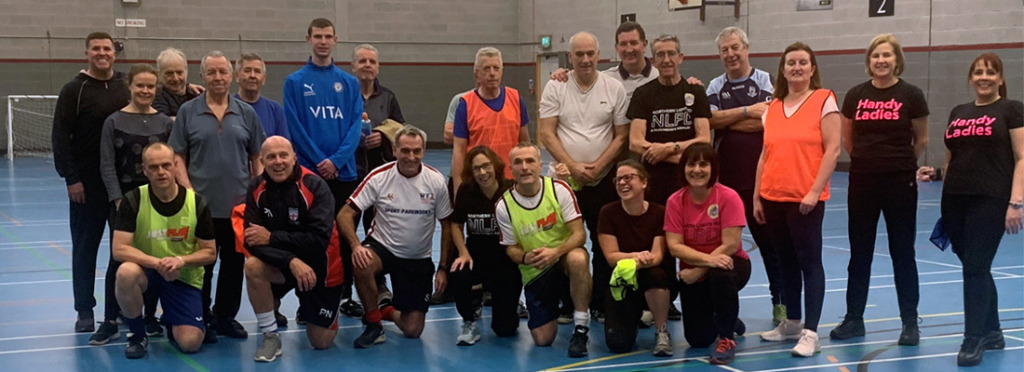 Stu Carrington, left, with Northern Lights, LCFA's Parkinson’s disease walking football team