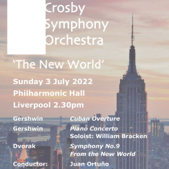 Crosby Symphony Orchestra ticket image American city skyline with skyscrapers. The New World theme