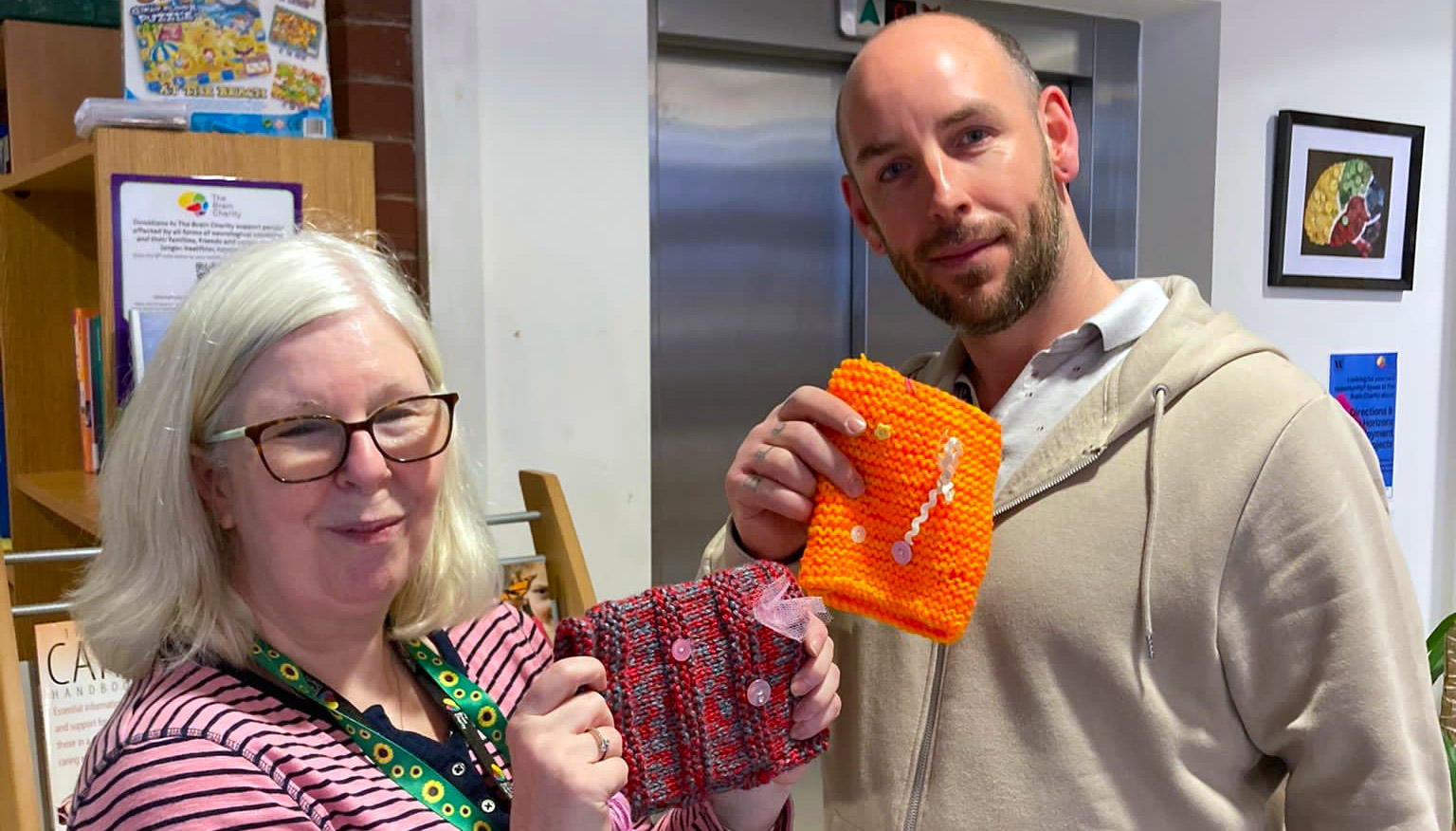 Amanda and Rob with knitted cuffs