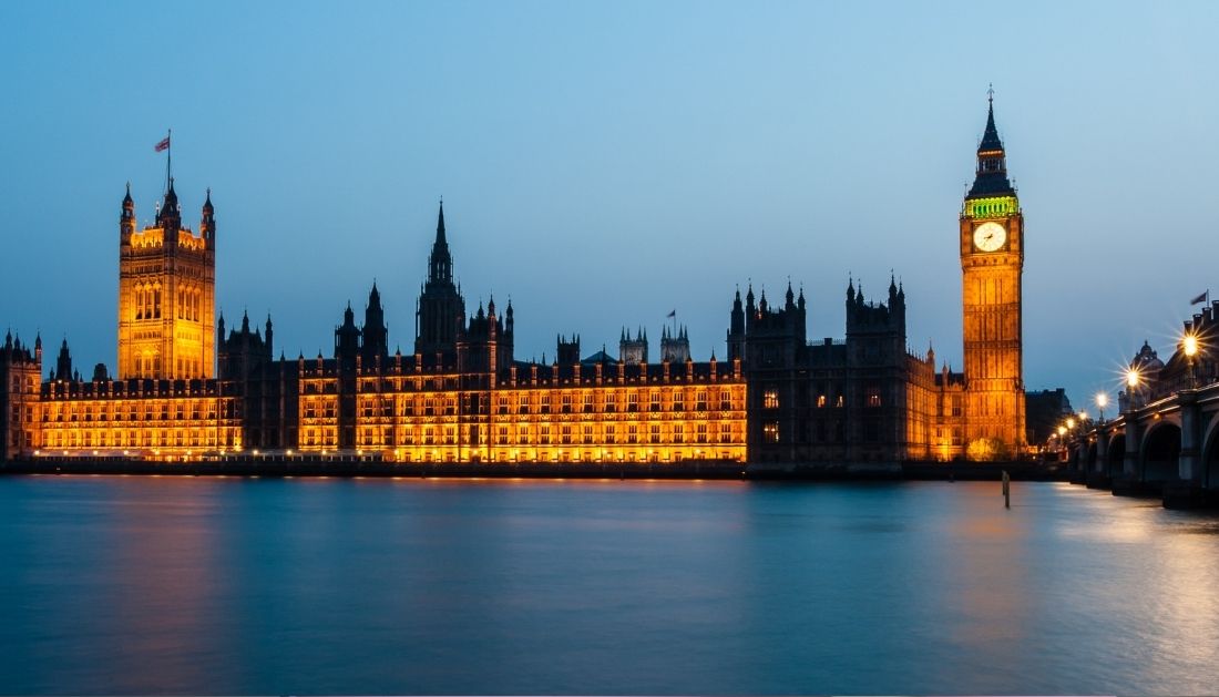 UK Houses of Parliament from across the River Thames