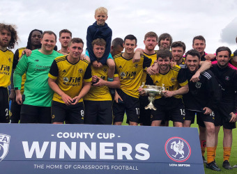 East Villa team. Winners of the Liverpool County FA Saturday Challenge Cup 2022.