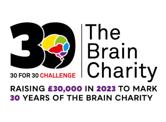 Image reads - The Brain Charity 30 for 30 challenge. Raising £30,000 in 2023 to mark 30 years of The Brain Charity.