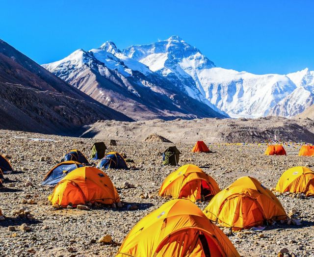 Yellow tents at Everest Base Camp.