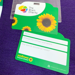 Font and back of the Hidden Disabilities Sunflower card.