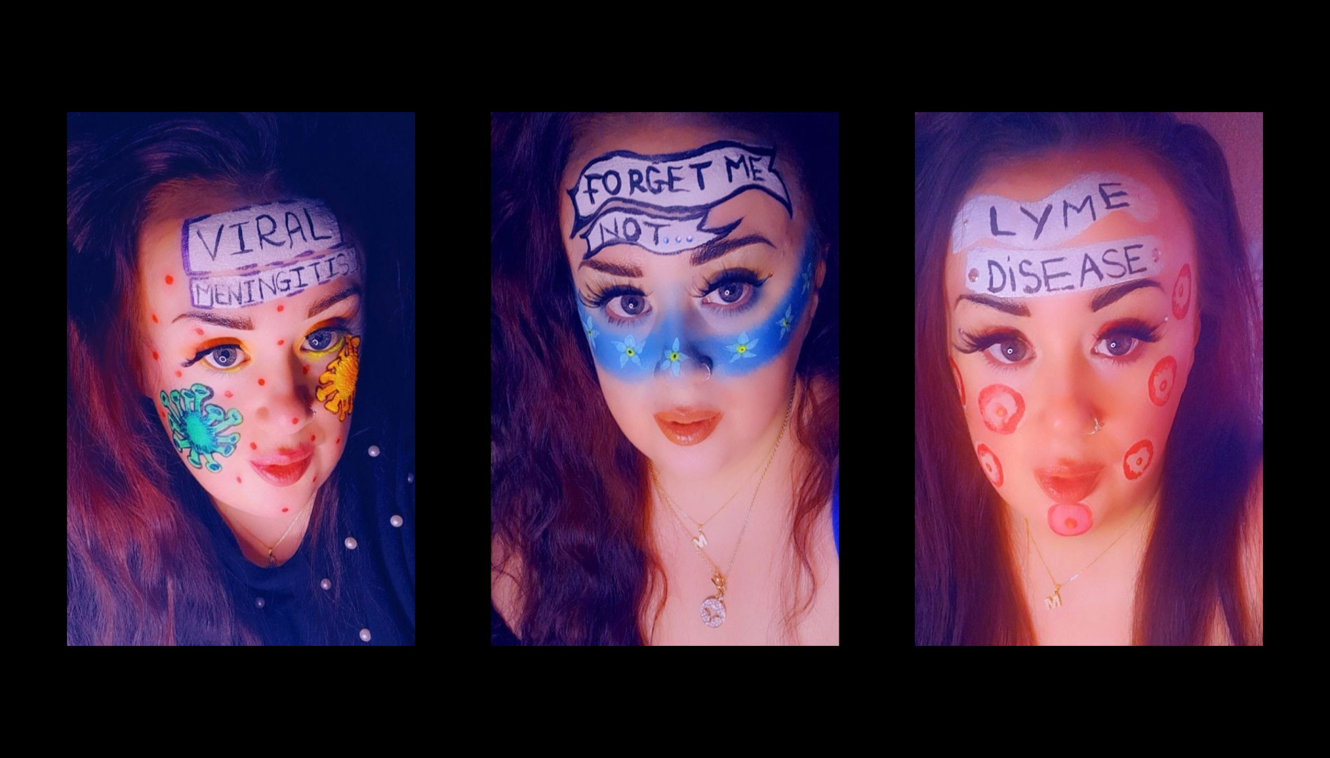 Three of Amanda's stunning makeup looks viral meningitis, dementia and Lyme disease