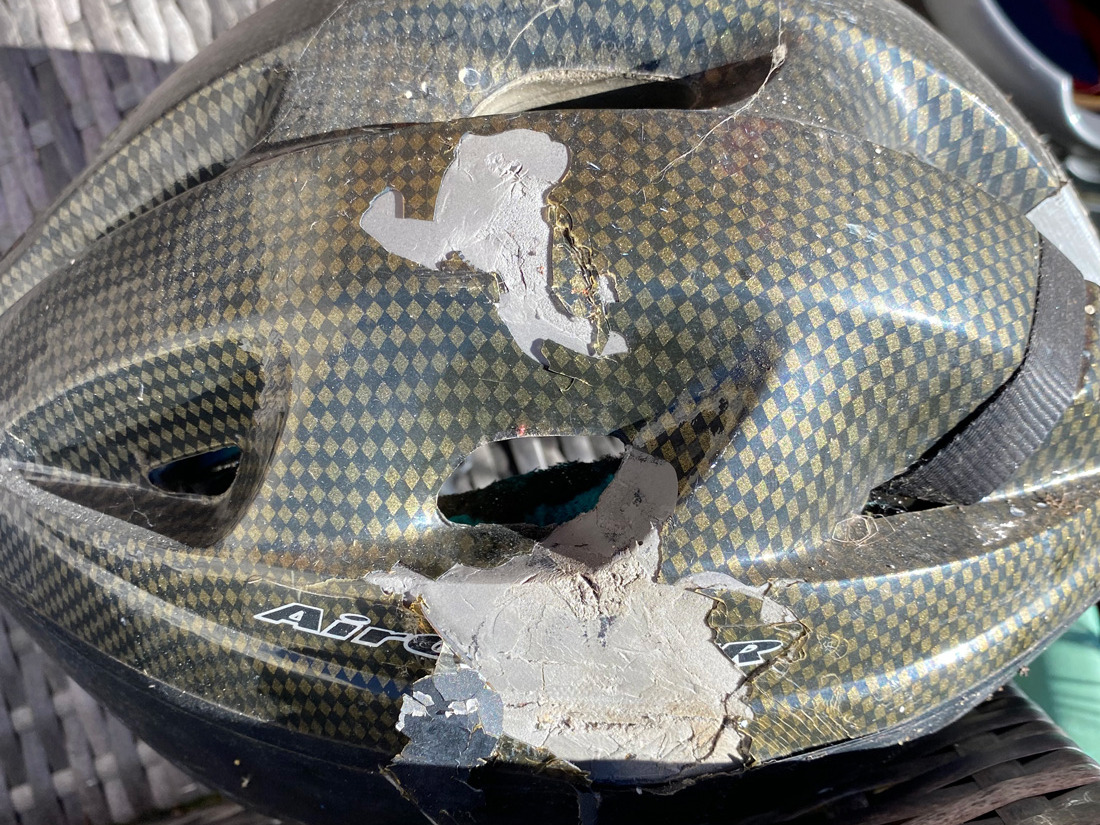 Chris' helmet following the crash