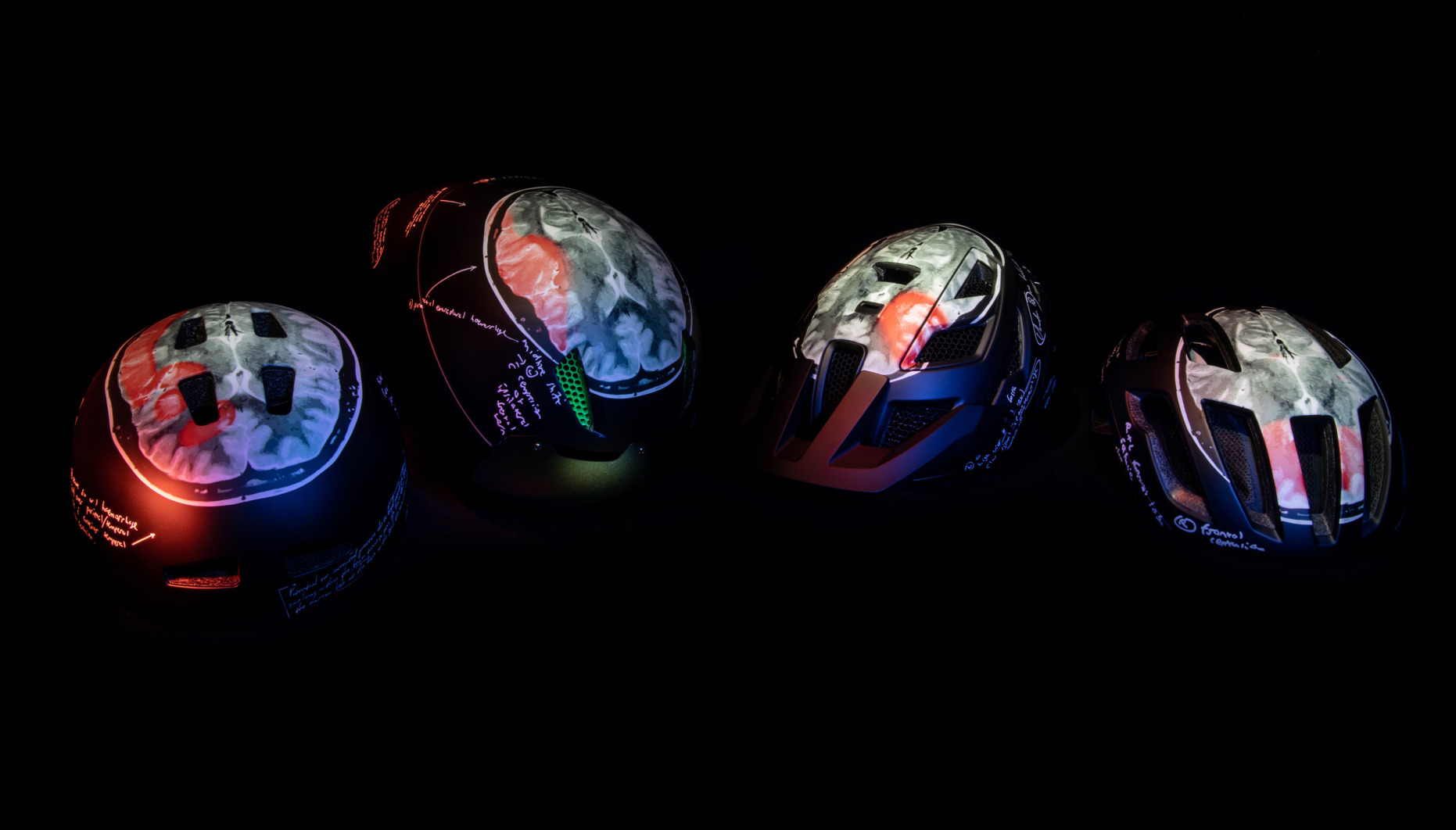 The four Endura Project Heid CAT-scan cycling helmets