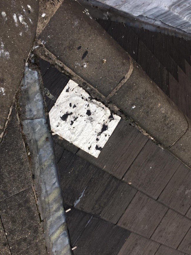 Old leaking repair to The Brain Charity's damaged roof