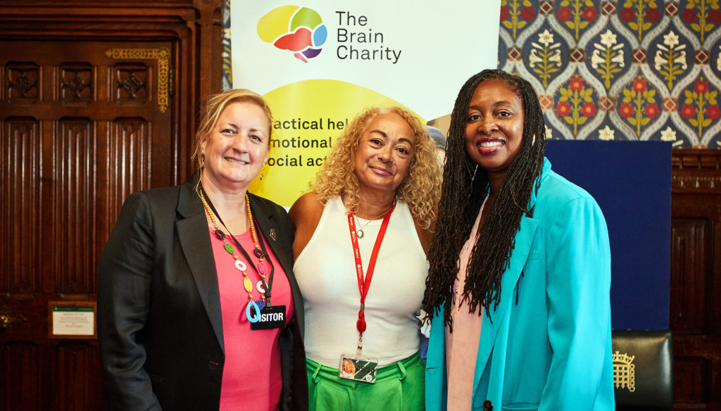 The Brain Charity's CEO Pippa Sargent with Kim Jonson MP and Dawn Butker MP