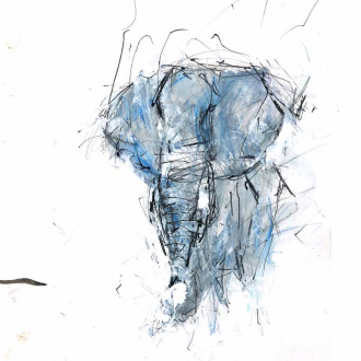 One of Holly's graphic designs of a blue and grey elephant