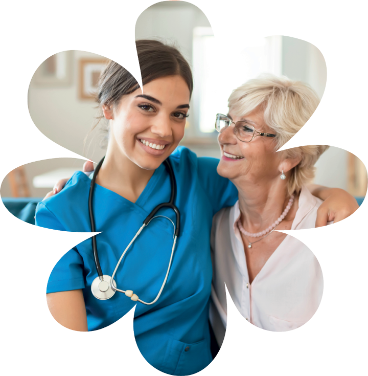 A doctor and patient in flower shaped cutout