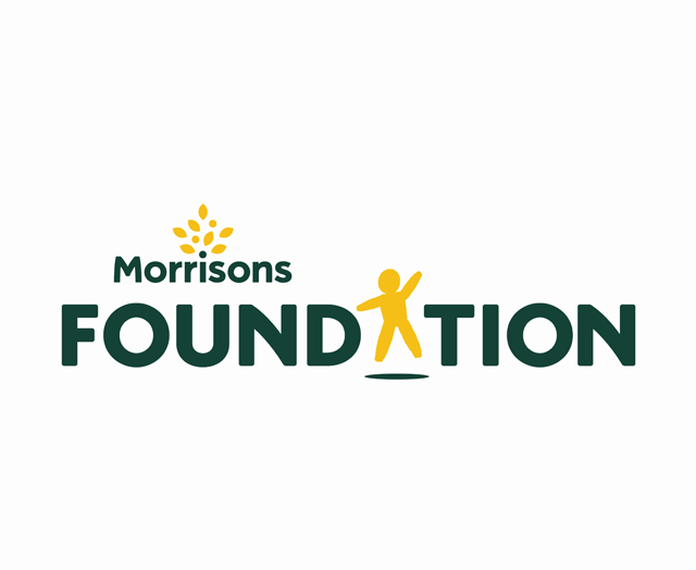 Morrisons foundation logo with a yellow human figure making the 'a' shape in foundation