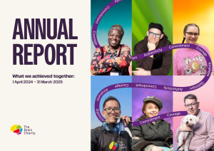Cover of The Brain Charity's annual report 2024-25. Featuring some people from our community.
