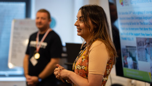 Esme talking at coffee morning