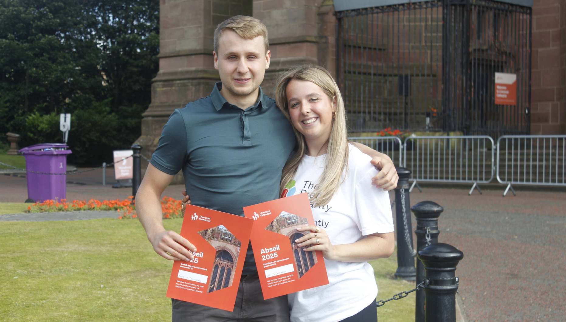 Lili and her brother at the Liverpool Cathedral Abseil.