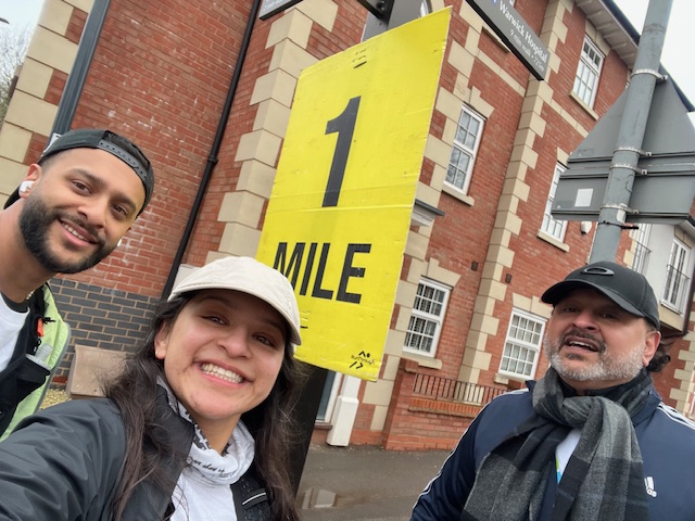 The Bains family at the one mile marker